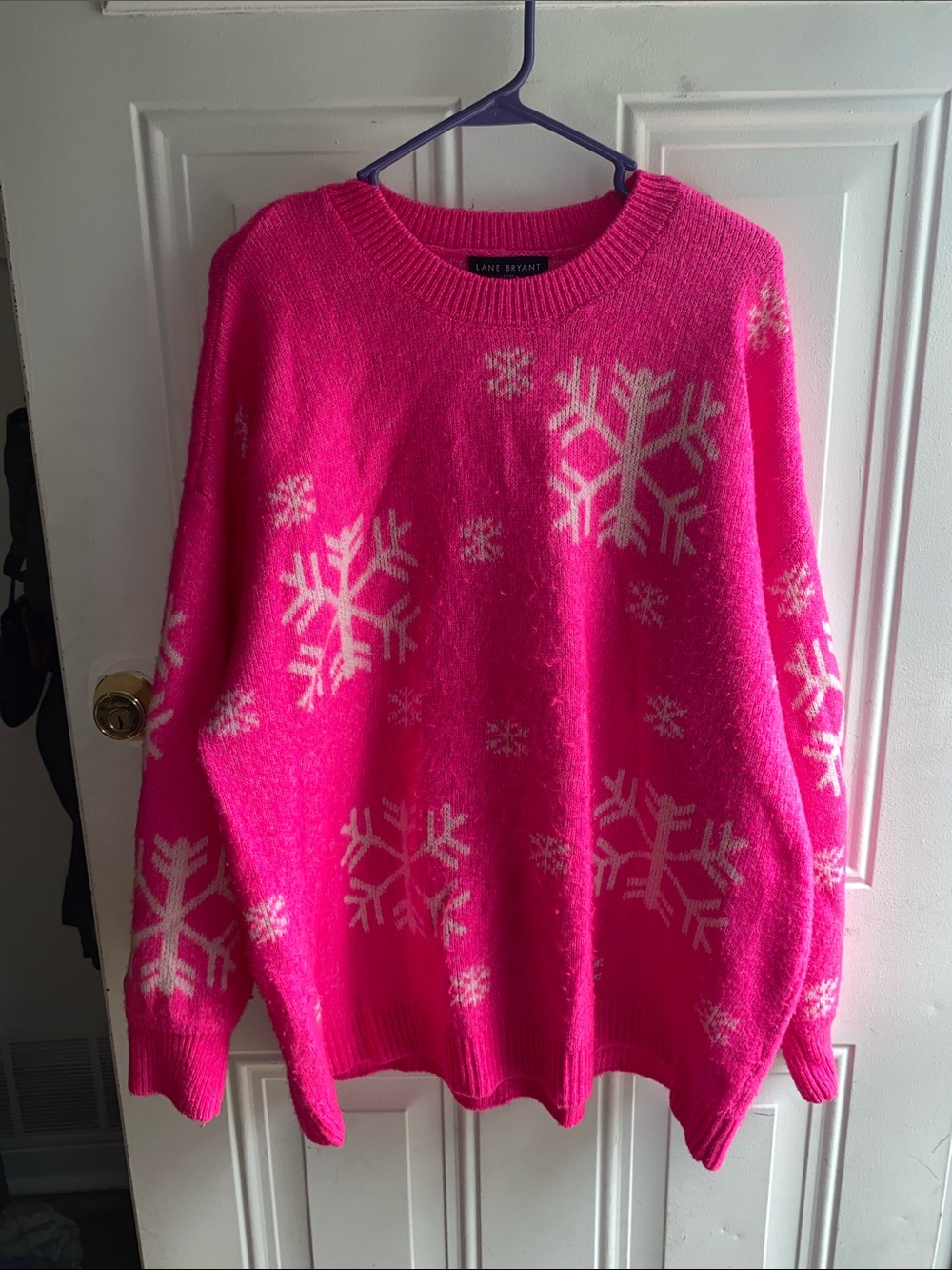Lane Bryant Hot Pink Snowflake Crewneck Sweater